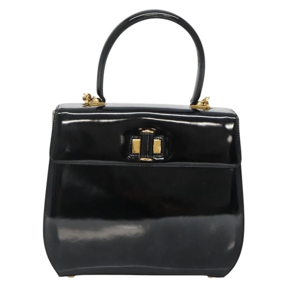 Salvatore Ferragamo Patent Leather Gancini Handbag Black